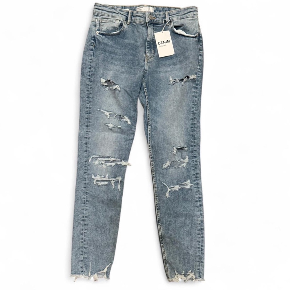 Bershka skinny low rise distressed jeans